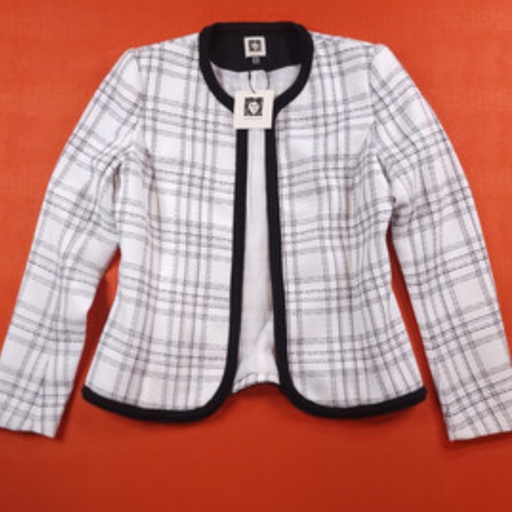 New Anne Klein Black and White Plaid Blazer size M